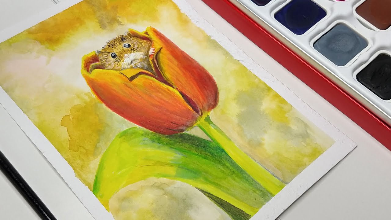 Cute Mouse Painting with Caran d' Ache Gouache Studio #gouachepainting #animalart #carandache