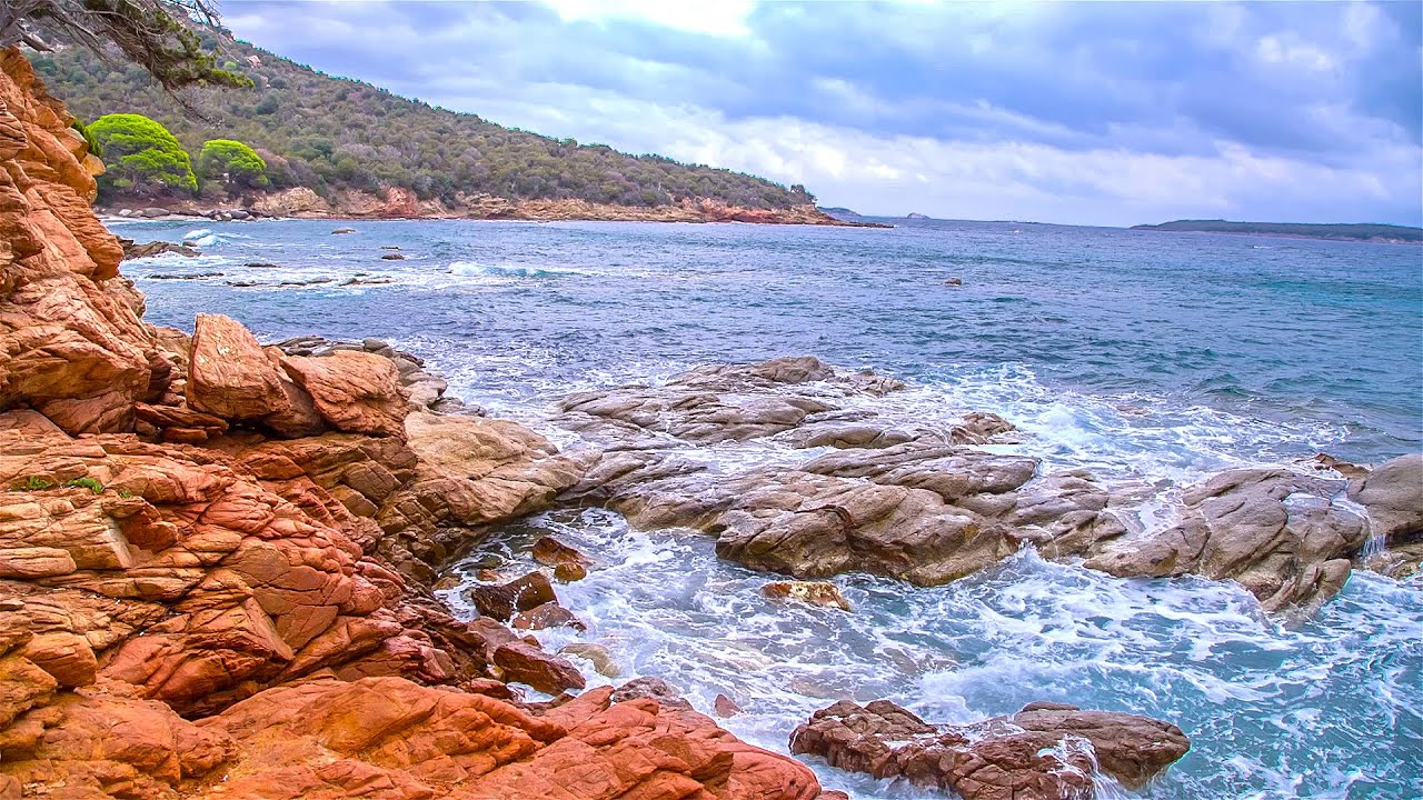 Rocky Shore With Relaxing Wave Sounds, Beautiful Natural Background For Your Home During Lockdown