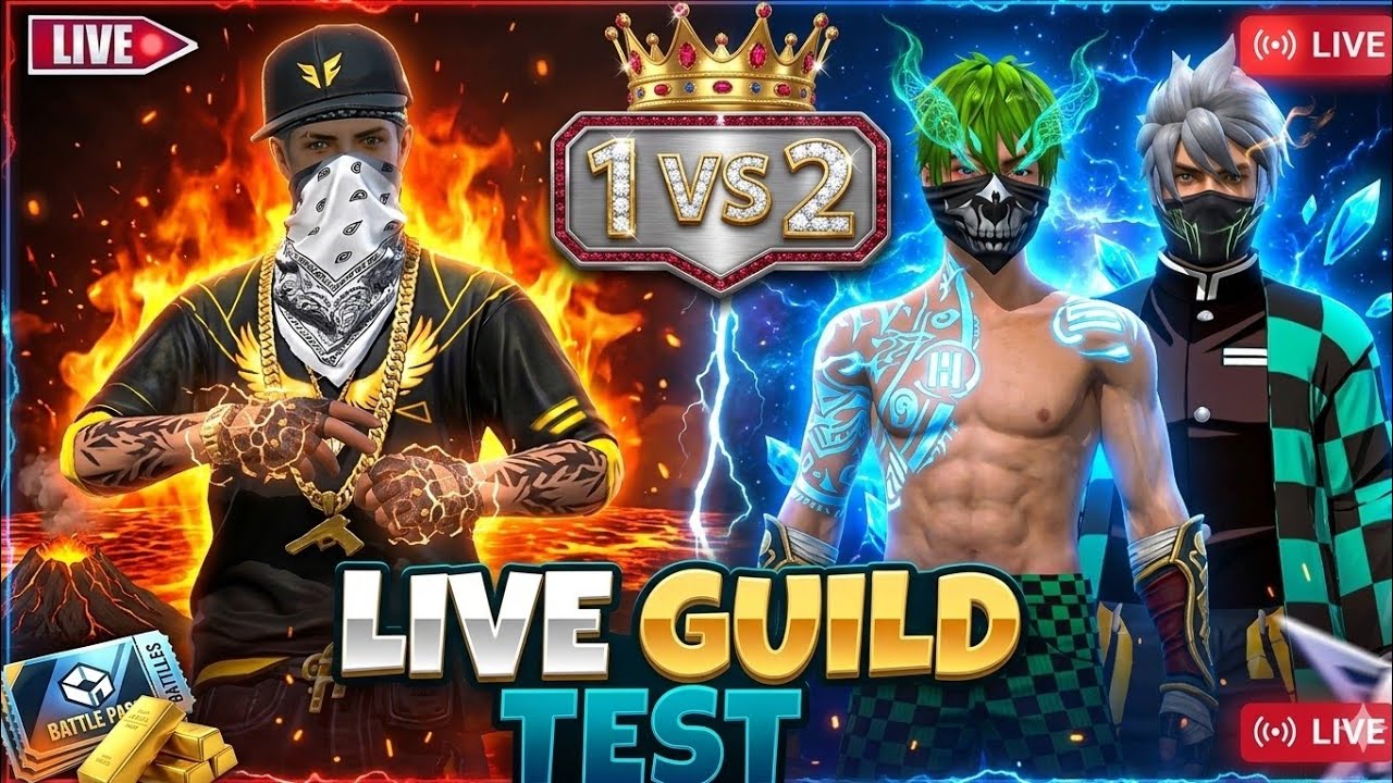 FF LIVE TOP 1 GUILD TEST 1VS2 | ROAD TO 3K ON LIVE | LIVE GUILD TESTING#ffli #freefireliveguildtest