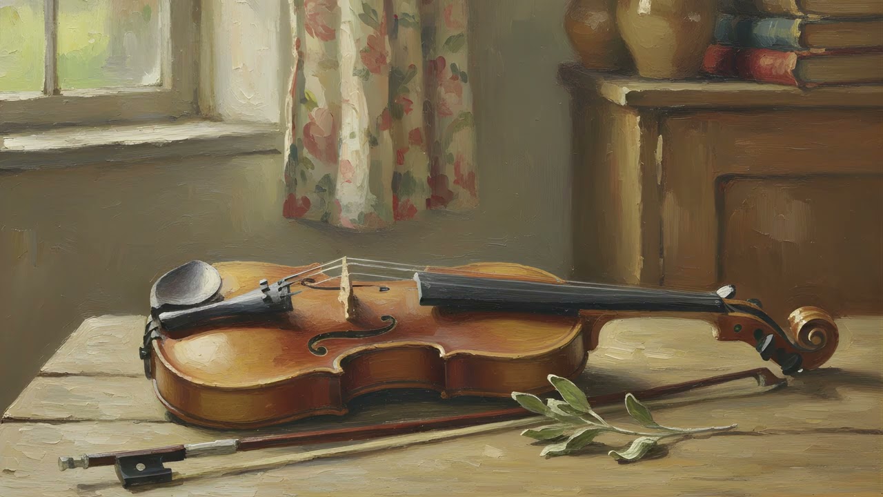 Violin Cottagecore TV Art UHD Silent Screensaver Wallpaper 2 Hours Painting Background
