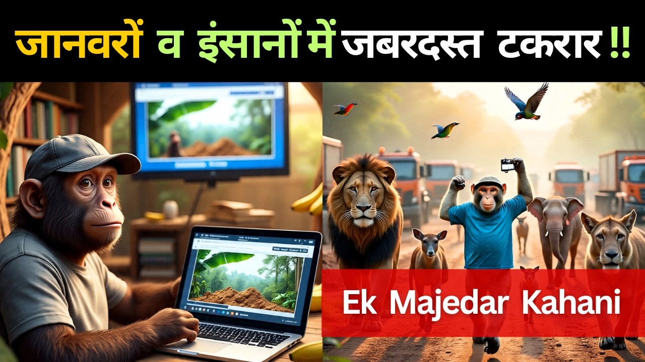 🦁 🌳🐒 बबलू बंदर, शेर, हाथी ने ली इंसानों से टक्कर ? Intelligent Monkey Animated Story | Hindi Kahani