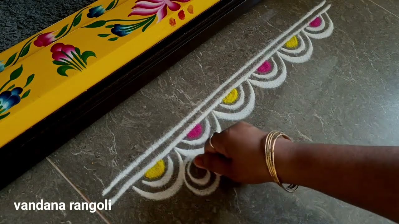 Easy border rangoli designs for festivals | Friday rangoli | Border muggulu | Door rangoli
