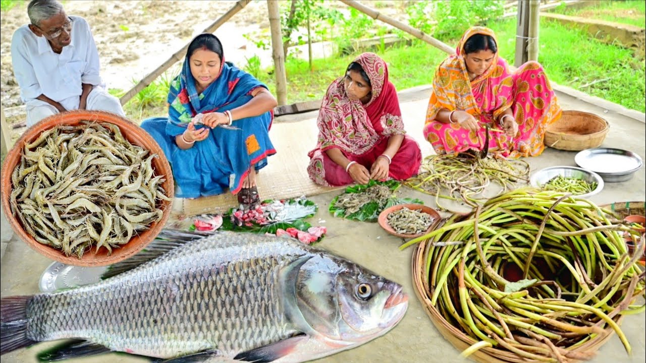 2kg ওজনের কাতলা মাছ কেটে ঝাল রান্না সাথে চিংড়িমাছ দিয়ে কচুর লতি রেসিপি আর দুপুরে খাওয়া