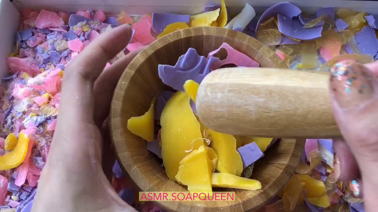 Colorful soap shavings crushed with Mortar and Pestle- Intense Satisfying
