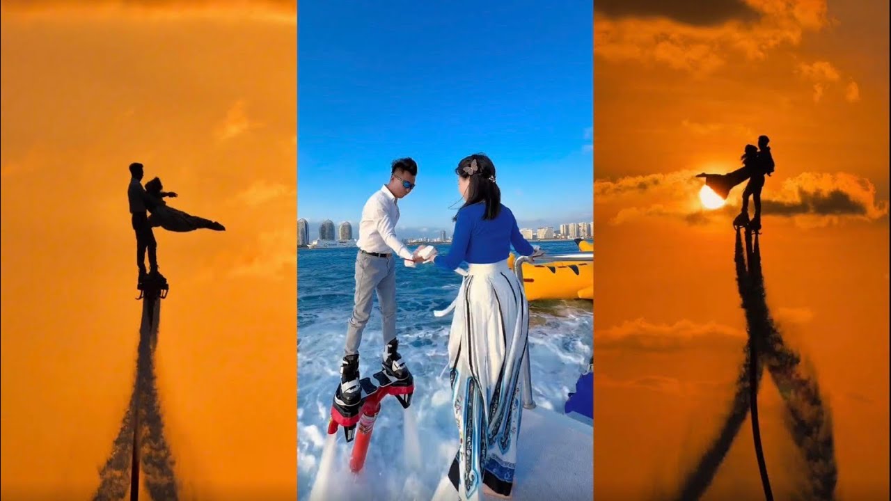 Flyboard ride is so fun😝💃#2614 💦Woman enjoying fly on water #extremesports  #flyboard  