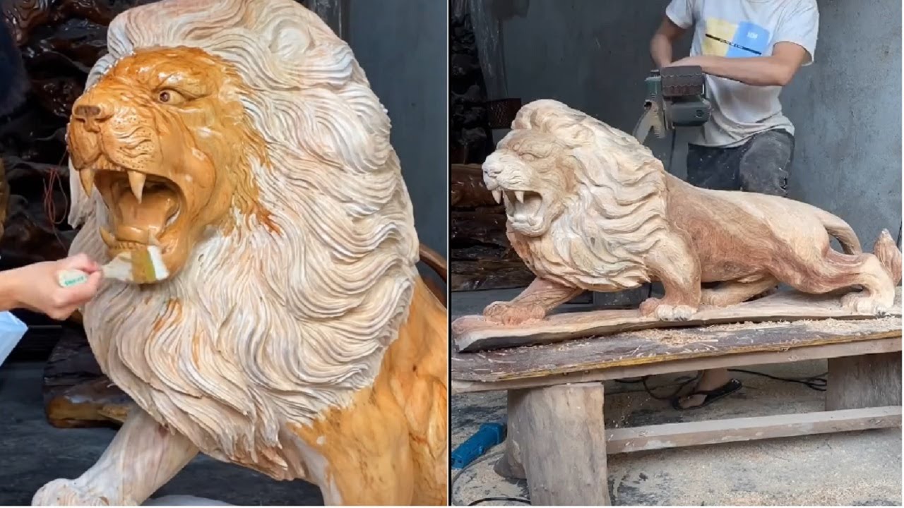 Amazing Beautiful LION Wood Carving - Best wood carvings 2020