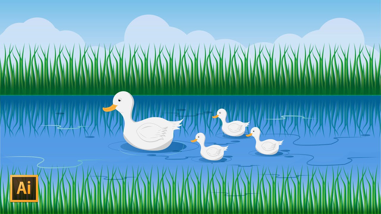 how to draw cartoon background in illustrator | ducks water vector illustration Cartoon illustrator