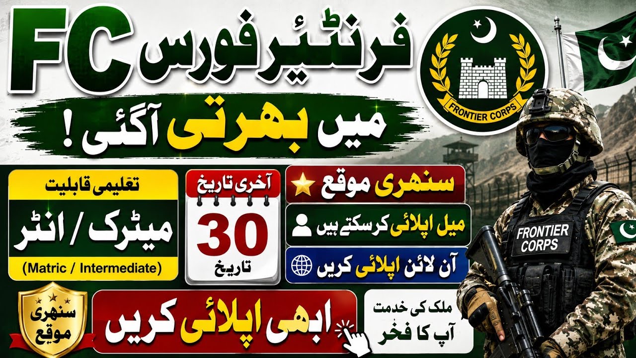 FC Frontier Corps Jobs 2026 | New Recruitment Announced | Matric & Intermediate Candidates Can Apply