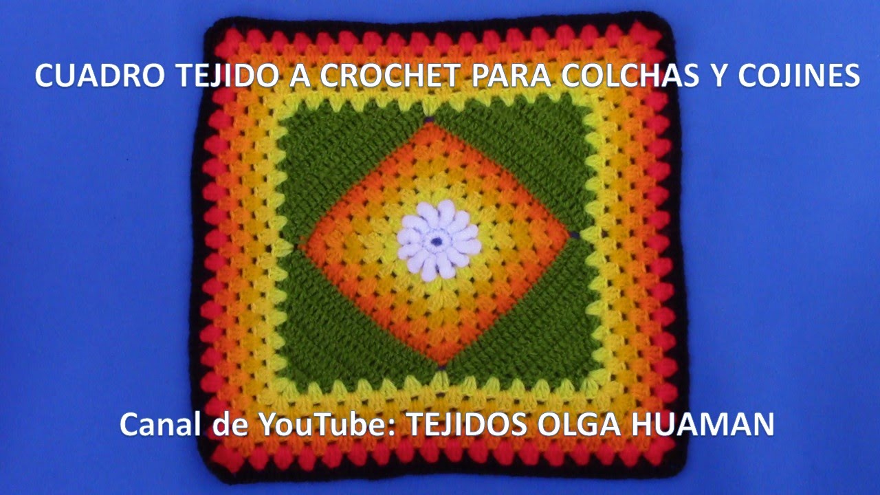 Cuadrado a crochet con flor rococo y cuadrado inclinado para colchas y cojines VIDEO 2