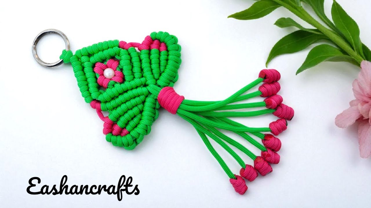Diy Macrame - Macrame Keychain Making Tutorial 🌸(Using Flower Knot & Double Half Hitch Knots)