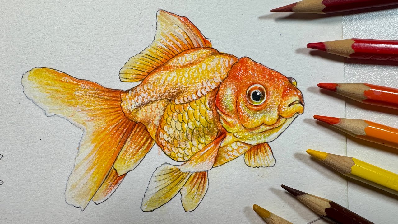 Pintura de Peixe Golden com lápis de cor (link na descrição)