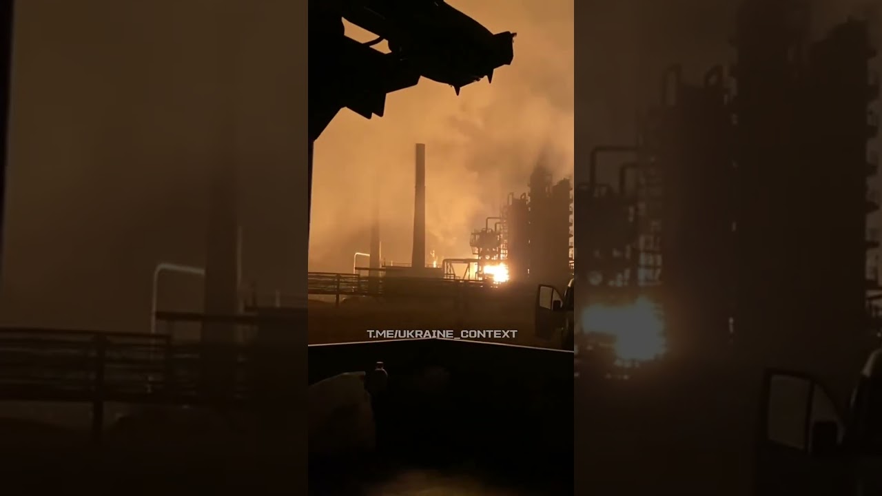 Ryazan oil refinery burning as a result of tonight&rsquo;s attack.