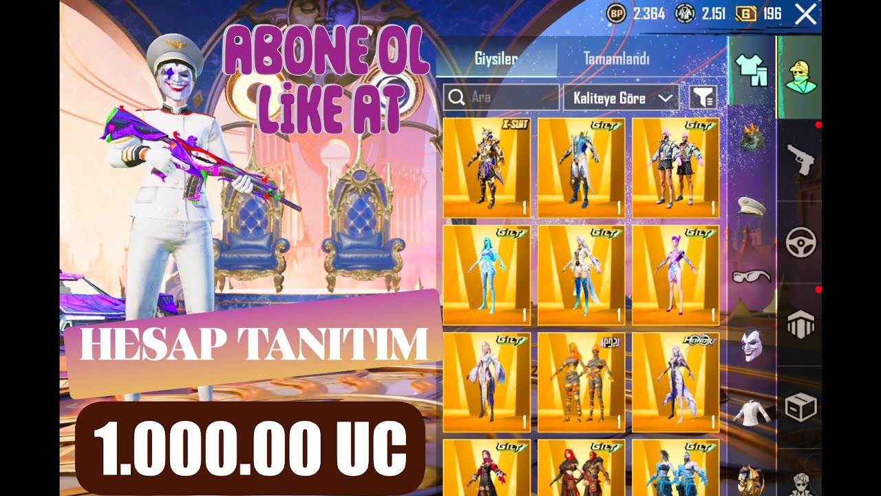 HESAP TANITIM 1.000.000 UC DEĞERİNDE İYİ SEYİRLER @PUBGMOBILE
