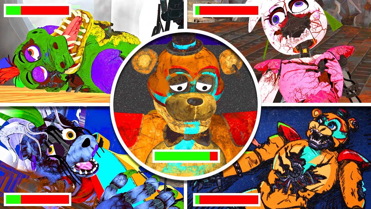 FNAF Security Breach - All DEATHS With HEALTHBARS in BRIGHT Mode