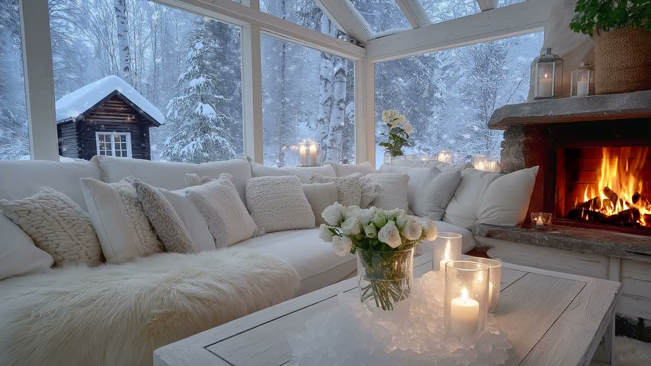 🔥🎶 10 HOURS Calm Winter Piano Lounge | Snow & Cozy Fire Inside | Focus Study Meditation Work Relax
