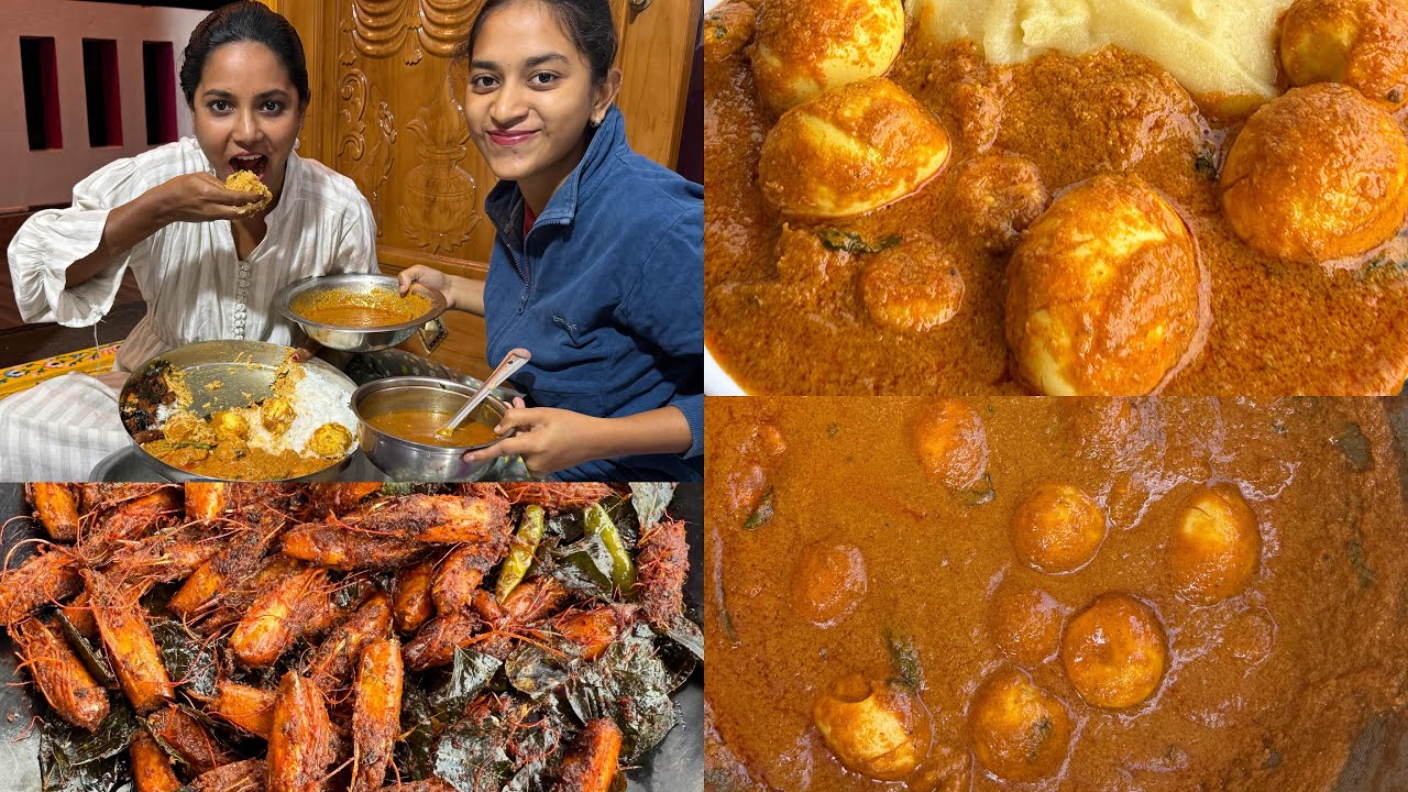 Royya Thalakay fry | Egg prawns curry | miriyalu Charu | Basamati rice | Night dinner 