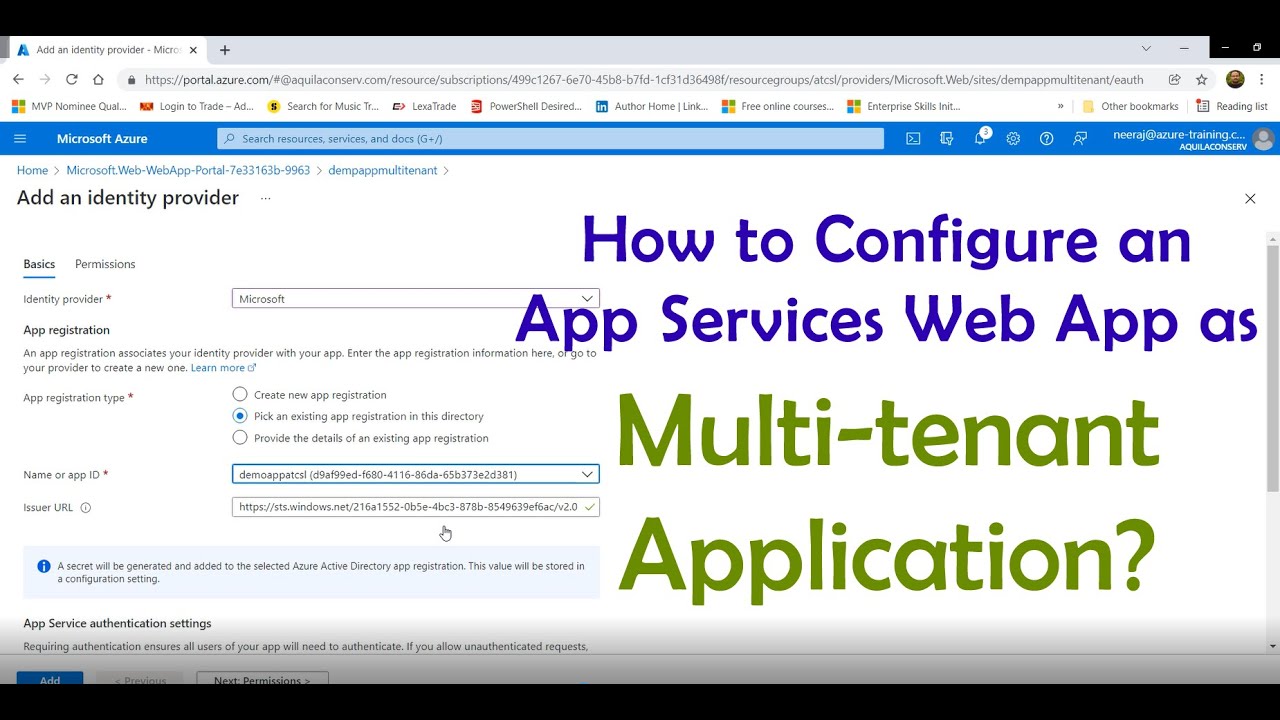How to Configure an App Services Web App as a Multitenant Application