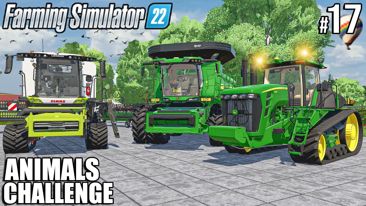 Big FIELD HARVEST with JOHN DEERE 1100 & CLAAS LEXION | ANIMALS Challenge | Farming Simulator 22