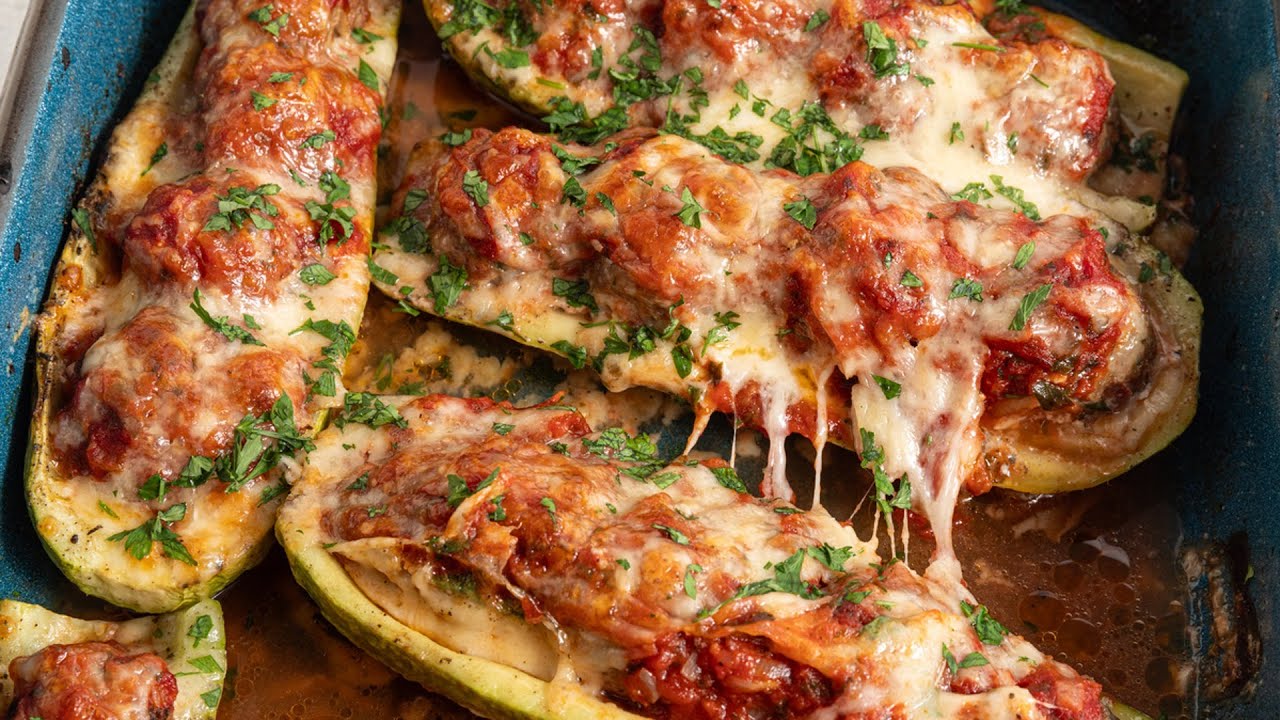 Meatball Marinara-Ish Stuffed Zucchini Boats Recipe