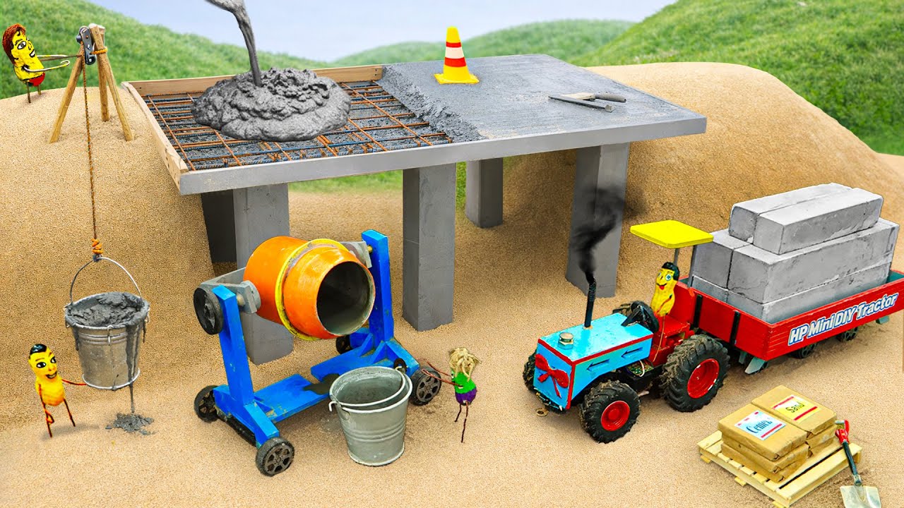 TOP Most Creative DIY Making Concrete Bridge Assembled from Concrete Pieces | HP Mini DIY Tractor