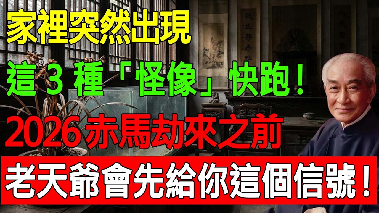 家裡突然出現這 3 種「怪像」，快跑！南師生前預言應驗：2026「赤馬劫」來之前，老天爺會先給你這個「救命信號」！#南懷瑾智慧 #2026赤馬劫 #丙午年 #家居風水 #九紫離火運 #修行 #改運