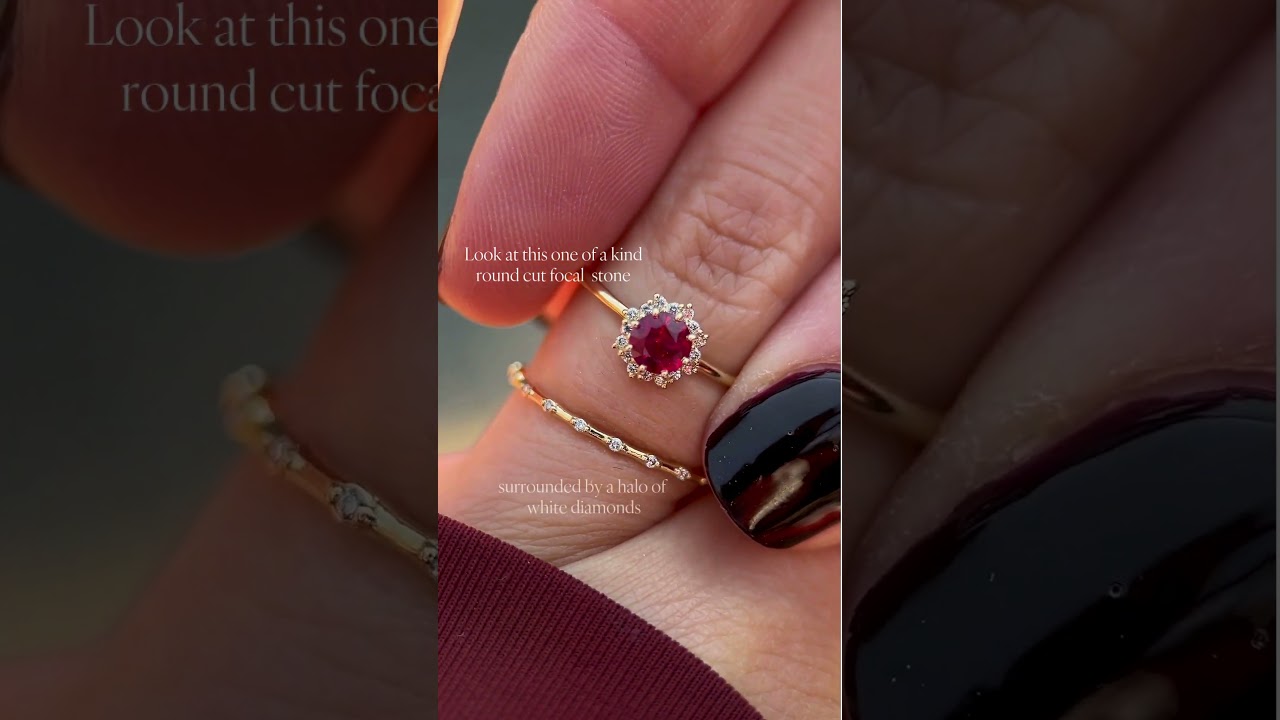 RUBY AND DIAMOND HALO ENGAGEMENT RINGS