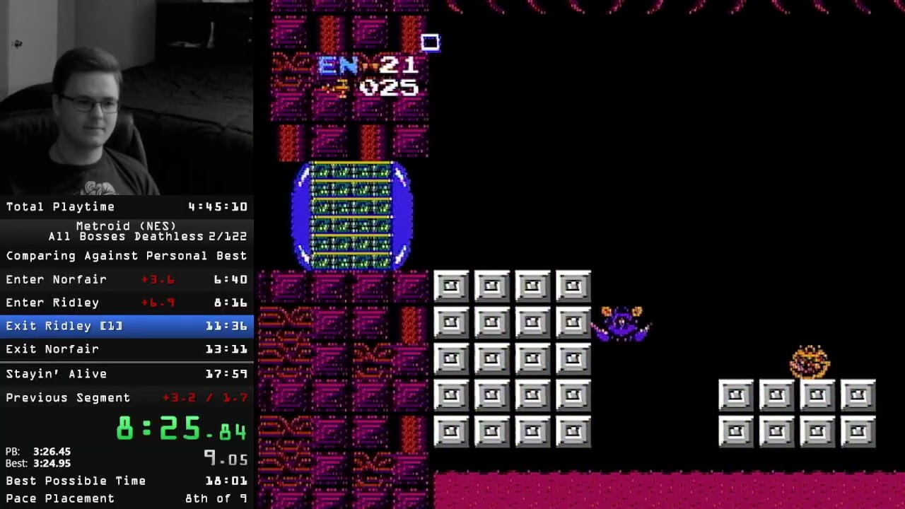 В Metroid я прошёл всех боссов без смертей за 17:57 (предыдущий мировой рекорд).