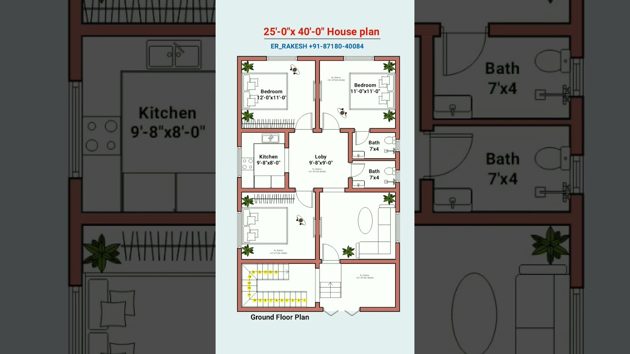 25x40 4bhk house plan design 