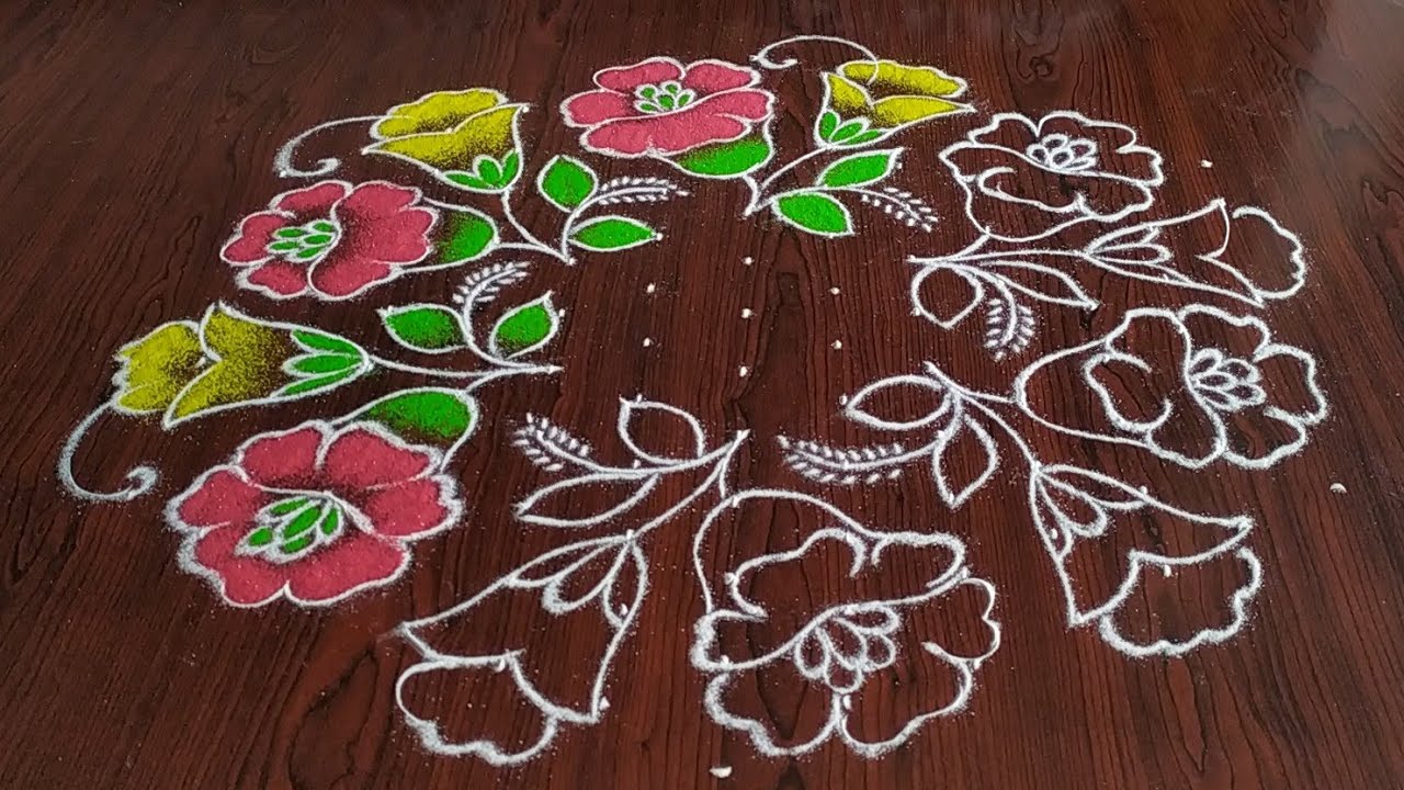 Sankarthi chukkala muggulu (13×7) dot's..beautiful flower design rangoli