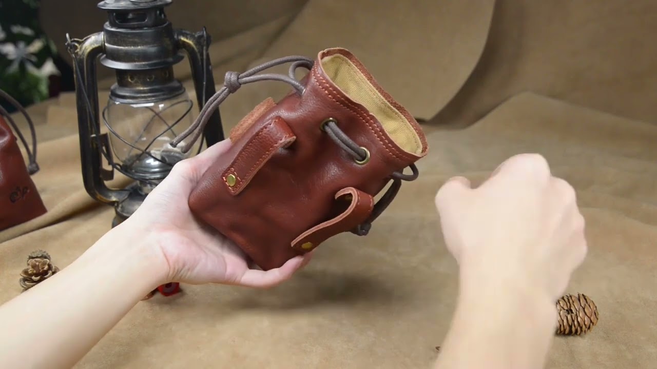 WAYNE'S DOG Leather Drawstring Ammo Pouch, Leather Rifle Shotshell Holder Cartridge Storage Bag