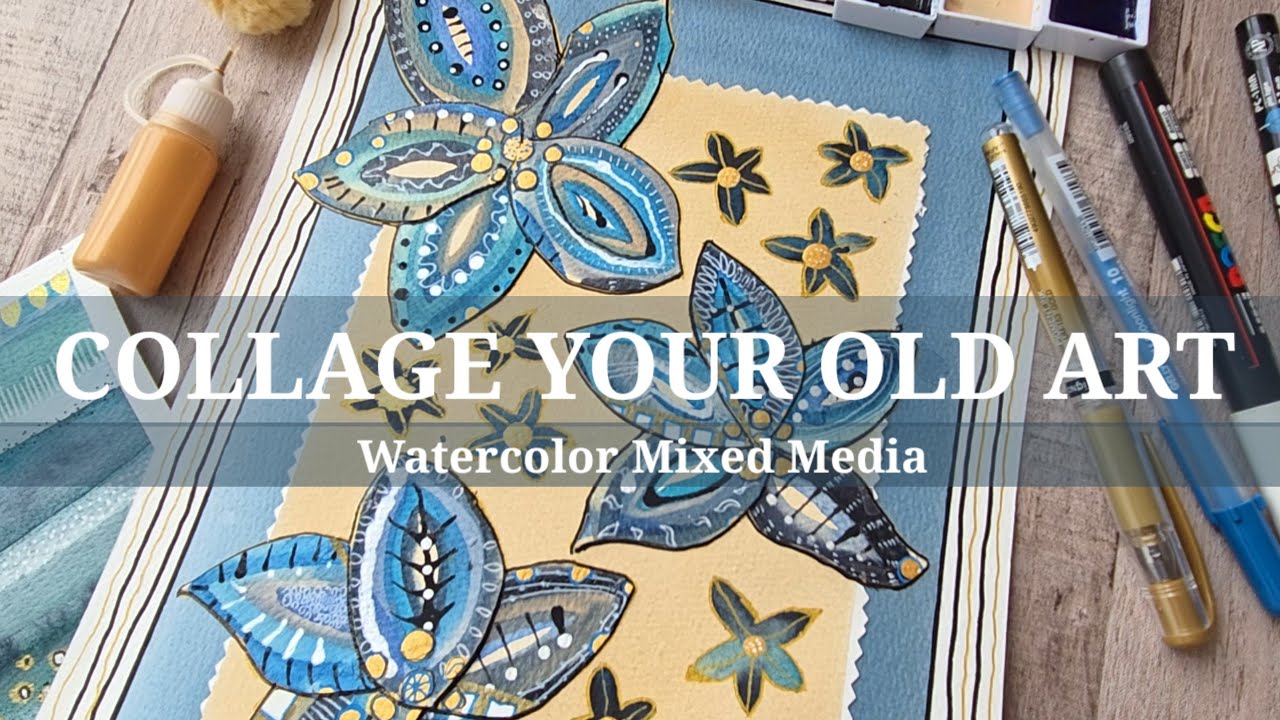 COLLAGE your WATERCOLOR PAINTINGS with a MIXED MEDIA DOODLE over your CRIMPED WATERCOLOR