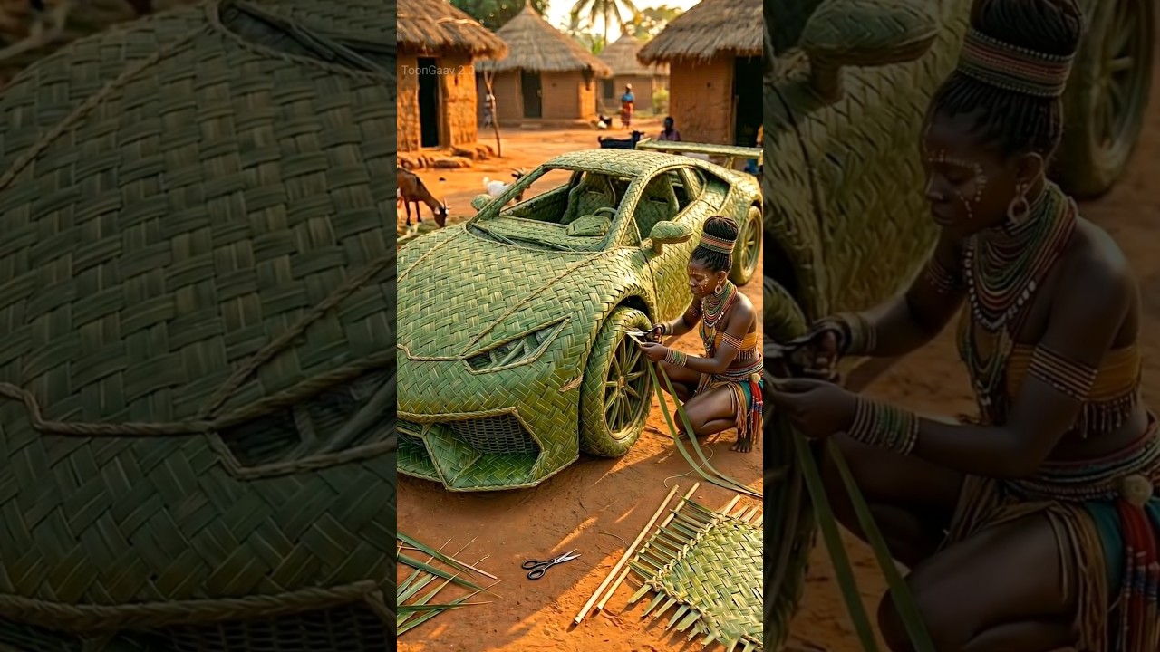Building a $1M Supercar from Leaves & Bamboo 🌿🔥#bambooart #handmade