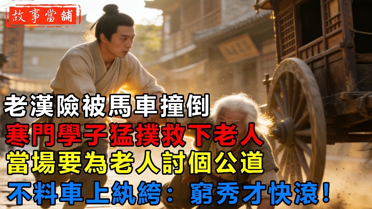 老漢險被馬車撞倒，寒門學子猛撲救下老人，當場要為老人討個公道，不料車上紈絝：窮秀才快滾！| 民間故事 | 故事當舖