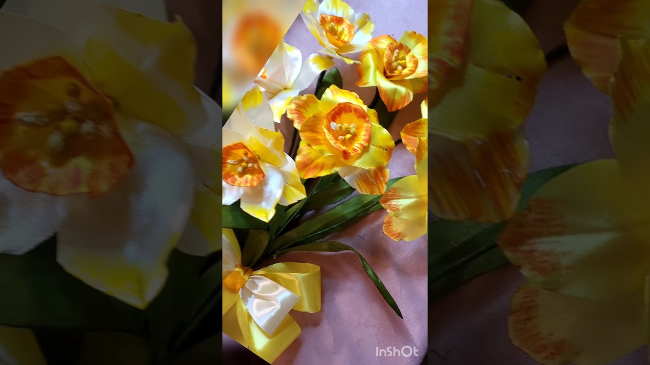 Diy-Easy ribbon narssis flowers #ribbonflowers #ribboncrafts #diy #youtubeshorts #viralvideo #viral