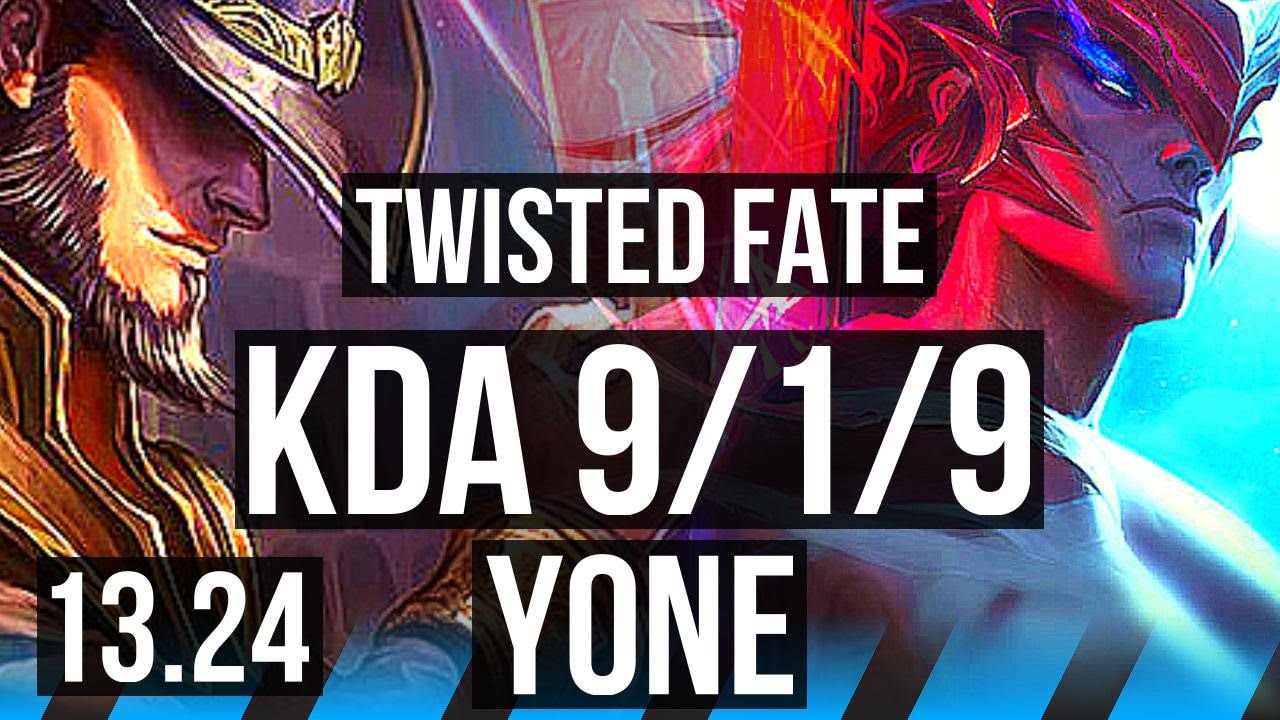 TWISTED FATE vs YONE (MID) | 9/1/9, 6 solo kills, Legendary, 400+ games | KR Diamond | 13.24