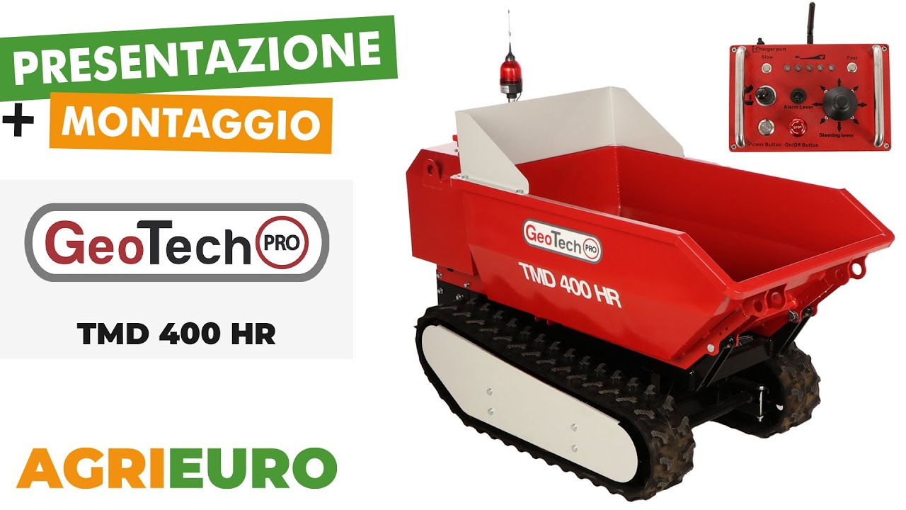 Presentazione e montaggio Motocarriola GeoTech-Pro TMD 400 HR - Batteria e Ribaltamento Idraulico