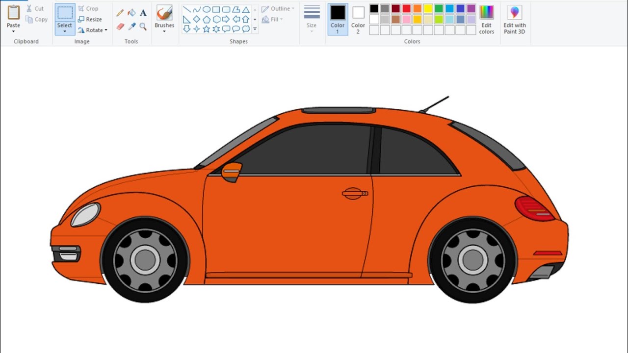 How to draw  Volkswagen Car in computer using Ms Paint | Car Drawing Easy.