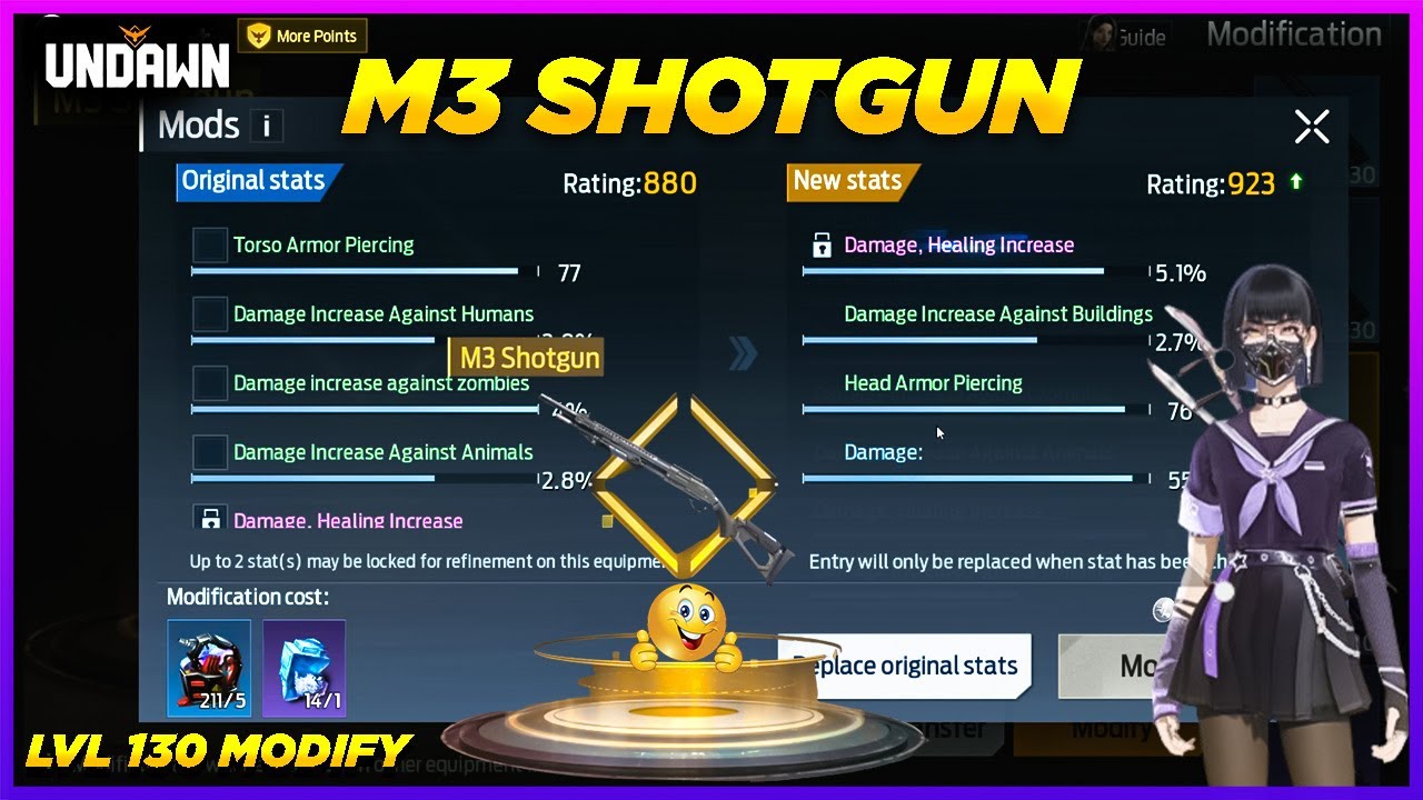 M3 Shotgun LvL 130 Modify 🎃| Get Purple stats lvl 131 -UNDAWN
