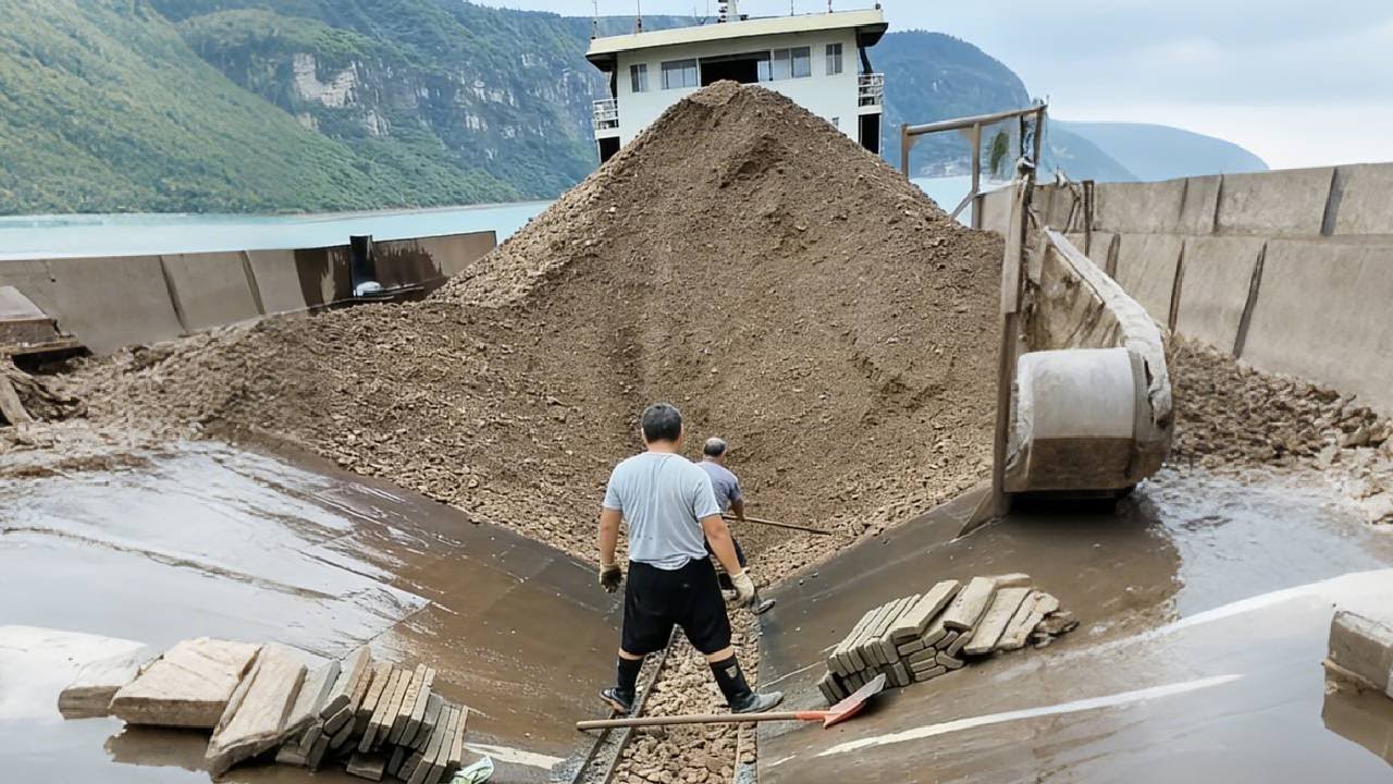 The complete unloading process of a 3600-ton cargo ship: dry ore is easier to unload.