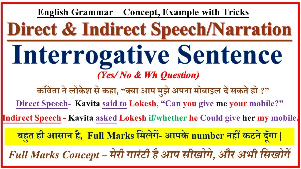 Direct and Indirect Speech / Narration - Interrogative Sentences - in English Grammar | Narration