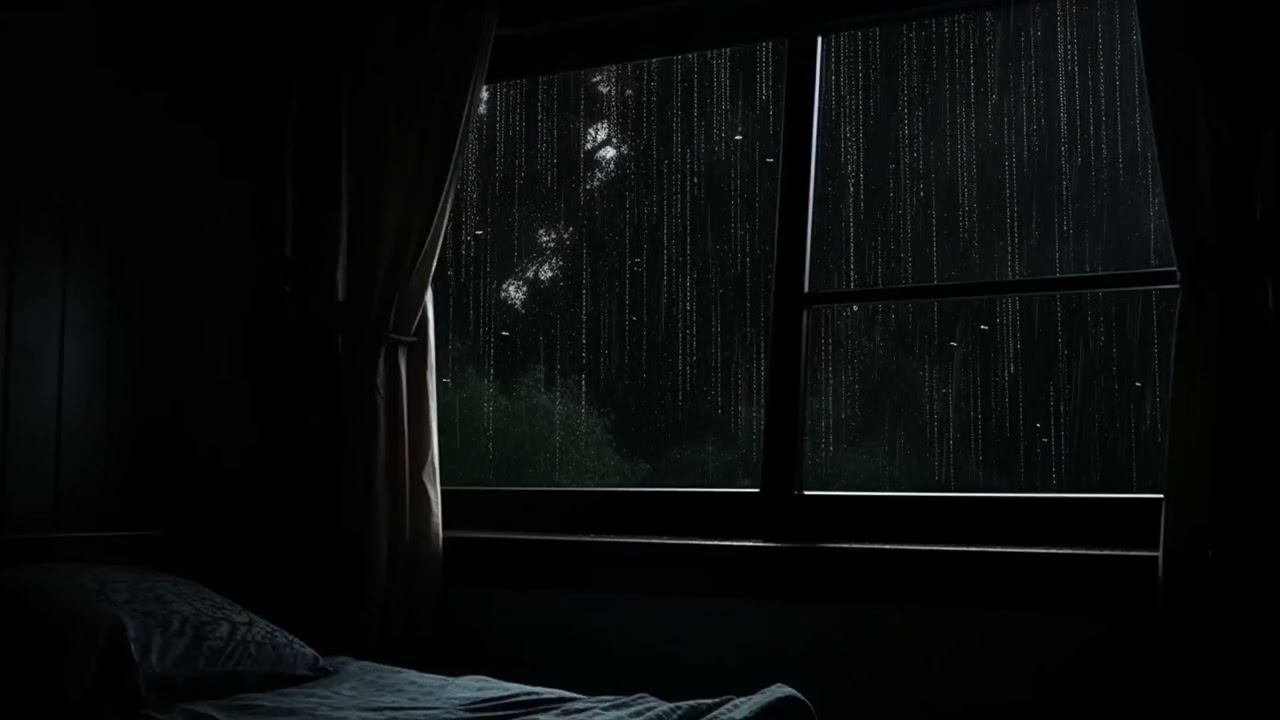 Night Rain on Window with Distant Thunder - Deep Sleep & Relaxation