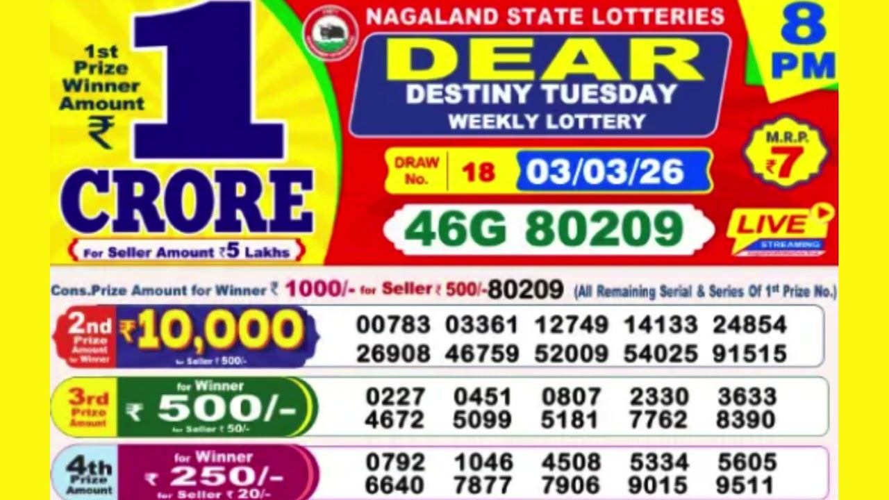 DEAR DESTINY TUESDAY WEEKLY LOTTERY TODAY RESULT 8 PM 03/03/26#latest lottery result