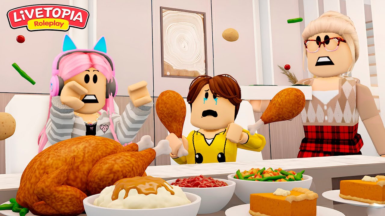 ROTINA DO ALMOÇO DE AÇÃO DE GRAÇAS DA VOVÓ! Family Roleplay - Livetopia - ROBLOX