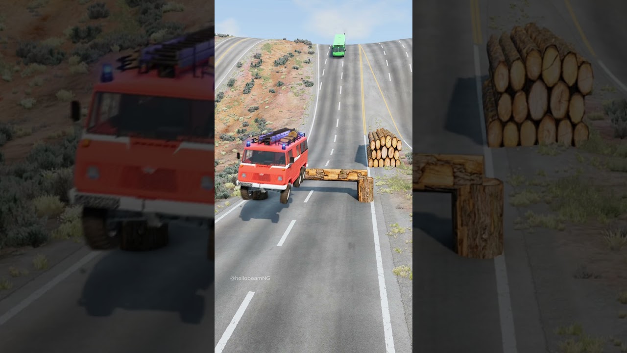 Sirens cars and bus log trap crash part1110 #shortvideo #automobile #beamngdrive #police #bus