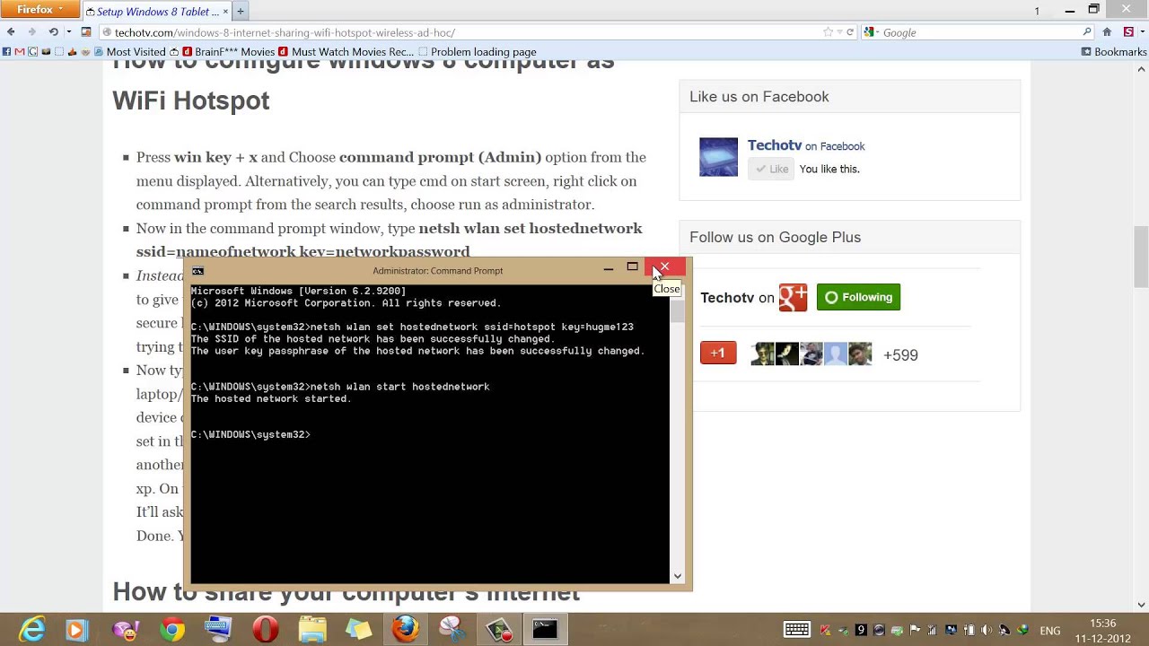 Share internet via WiFi on Windows 8 without router with other computer or devices