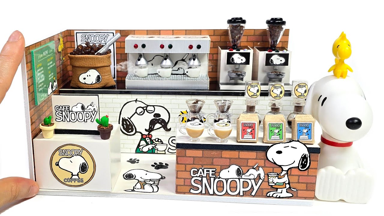 #how DIY Miniature PEANUTS SNOOPY Cafe ♥Making Cute Snoopy Coffee shop ♥ Barista snoopy ♥