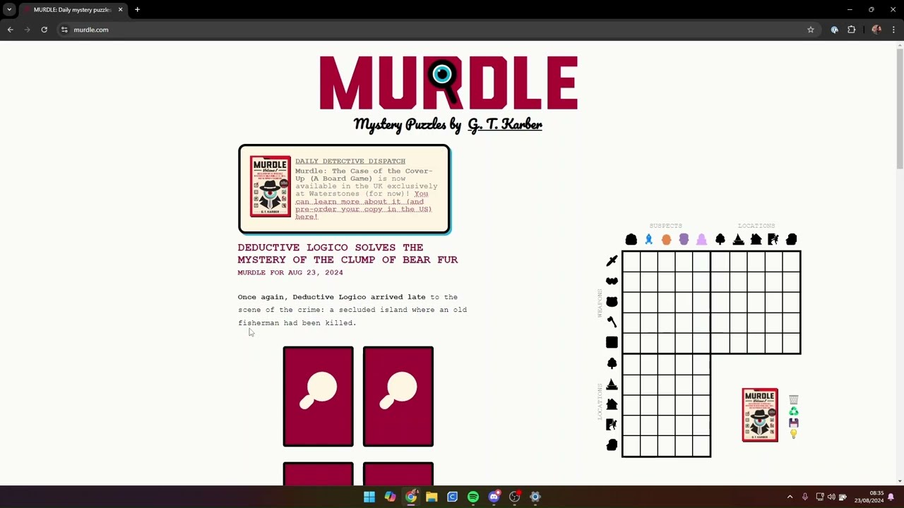 Murdle Solve 23rd August 2024