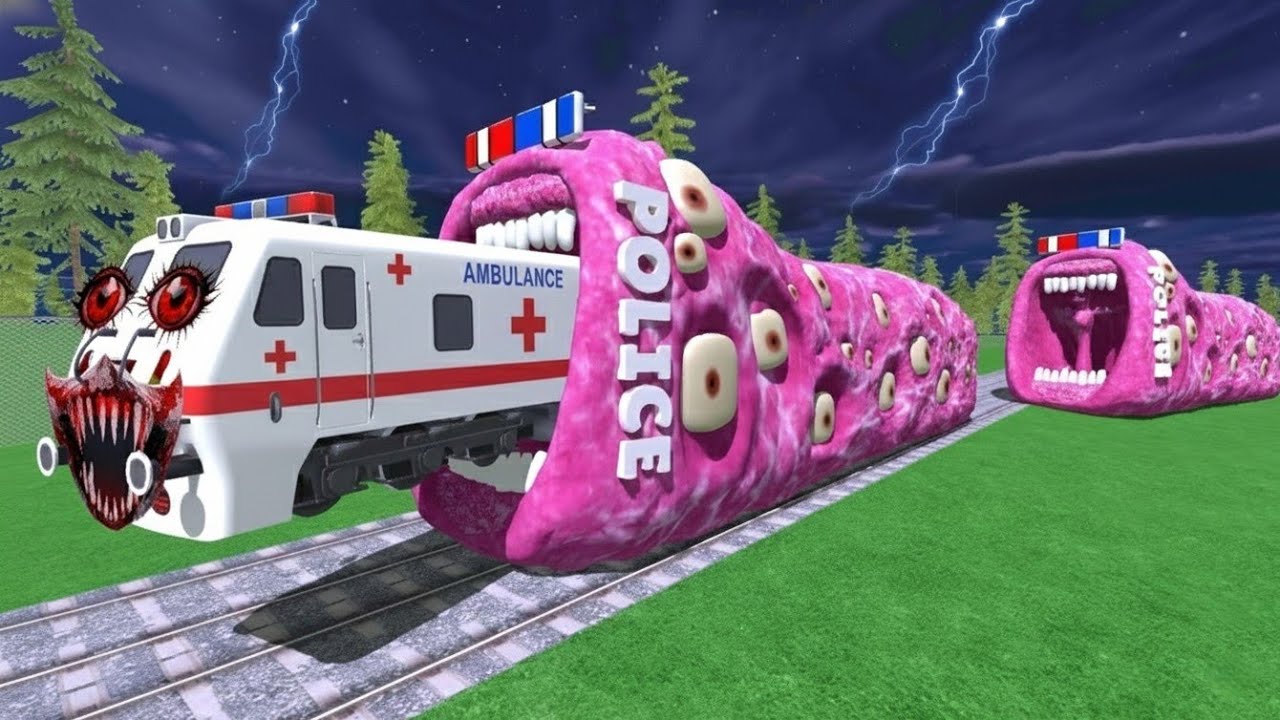 Police Eater Monster attack Ambulance Train in Indian Bikes Driving 3d