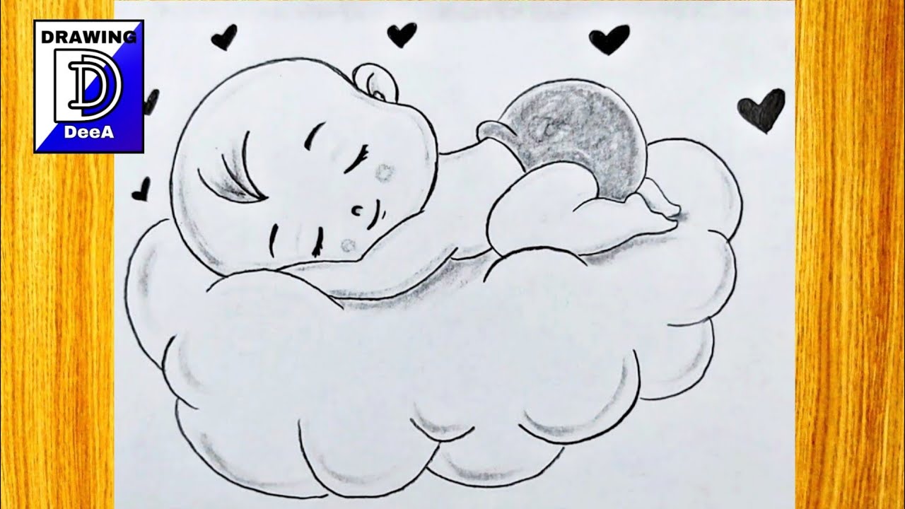 How to draw a cute baby on cloud/ How to draw easy with pencil videos/ Easy drawings for girls