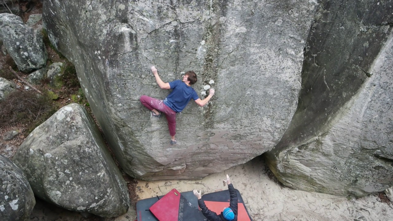 Hannes Puman climbing Partenaire Particulaire 8A, Fontainbleau